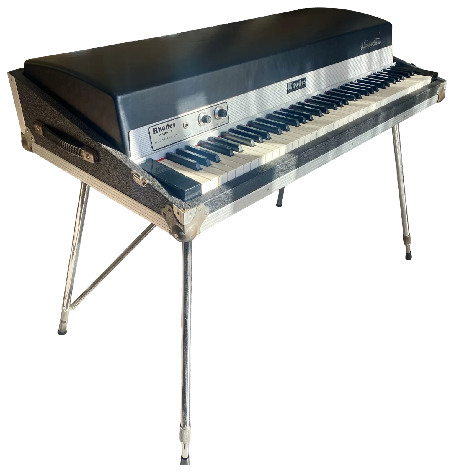 Fender Rhodes Mark I Stage 73 vooraanzicht op poten